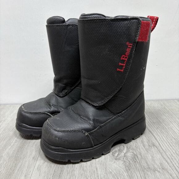 L.L.Bean Big Kids' Northwoods Snow Winter Boots Black Red Size 10 - Picture 1 of 9